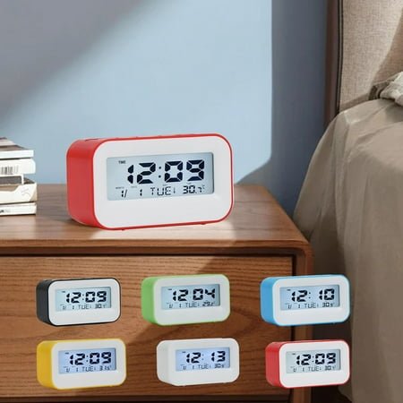 Square Electronic Alarm Clock with LCD Screen, Digital Alarm Clocks for Bedrooms, 12/24H, Battery Operated for Bedrooms Heavy Sleepers Travel Office
