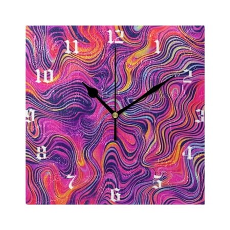 Square Wall Clock Silent Non-Ticking Battery Operated Retro 7.78 Clock for Bedroom Living Room Decor Neon Pink Wavy Lines