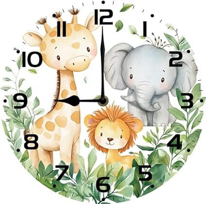 SRongmao Cute Baby Animal Wall Clock Funny Nursery Wood Clock 10inch Silent Non-Ticking Quartz Battery Operated for Living Room Kitchen Bedroom Housewarming