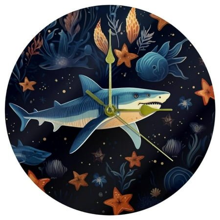 Star Shark Acrylic Round Wall Clock 9.8 Inches Silent Non Ticking Battery Powered for Kitchen Bedroom Living Room Office - Modern Home Decor Wall Clocks