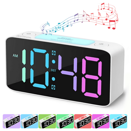 Super Loud Alarm Clock for Heavy Sleepers Adults,Digital Clock with 7 Color NightLight,Adjustable Volume,Dimmer,USB Charger,Small Clocks for Bedrooms,Ok to Wake Up for Kids,Teens (White+RGB)