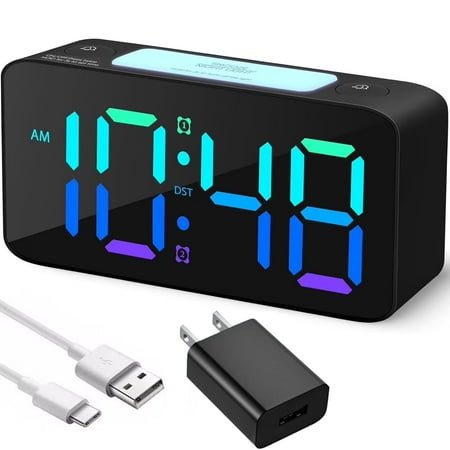 Super Loud Alarm Clock for Heavy Sleepers Adults,Digital Clock with 7 Color NightLight,Adjustable Volume,USB Charger,Small Clocks for Bedrooms Bedside,ok to Wake for Kids,Teens (Black+RGB)