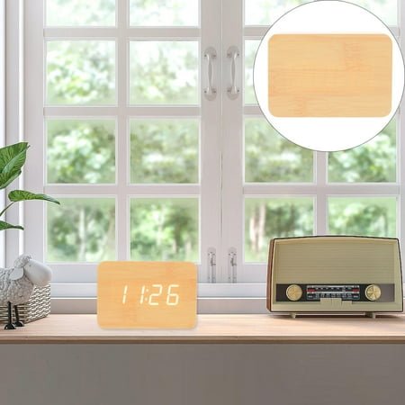 TABLZONE Light Yellow Bamboo Digital Desk LED Alarm Clock for Home and Office
