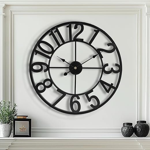 Tatub 24 Inch Large Wall Clock for Living Room Decor, Arabic Numeral Modern Round Decorative Metal Large Wall Clock for Bedroom and Kitchen, Silent, Non Ticking, Battery Operated
