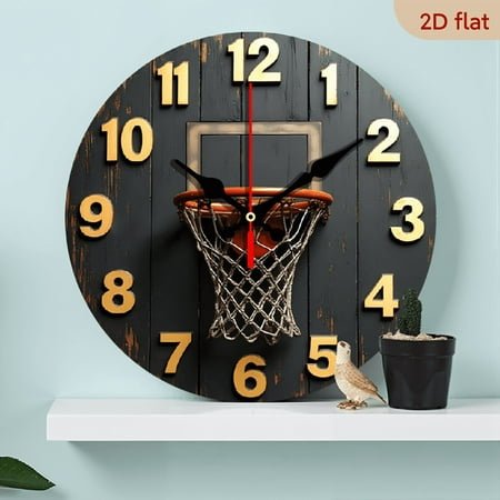 The 10-inch 2D flat Basketball hoop silent wooden wall clock is an ideal gift for Halloween, Easter and Christmas