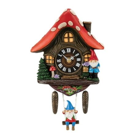 The Bradford Exchange Gnome Cottage Bavarian-Inspired Sculpted Wall Clock Handcrafted Enchanted Woodland Cuckoo Clock with Swinging Gnome & Pine Cone Weights Quartz Movement 14-Inches