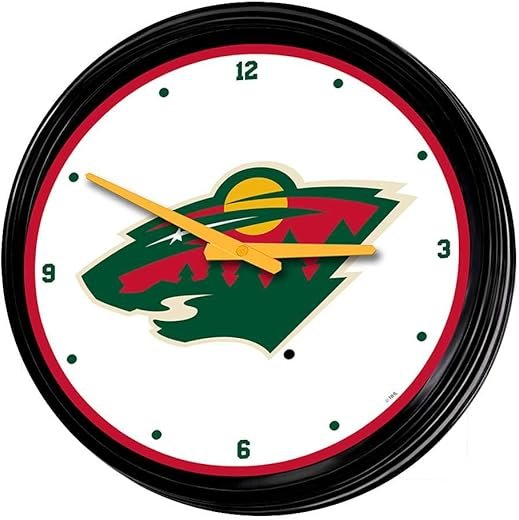 The Fan-Brand NHL Minnesota Wild: Retro Lighted Wall Clock - Sports Team Bar Sign Décor - Home Man Cave, Party Decoration - Made On Demand