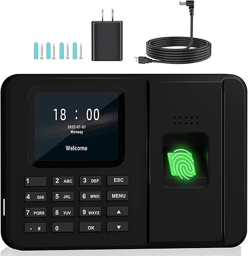Time Clocks for Employees Small Business, Fingerprint + PIN, Clock in and Out Machine for Employees, No Monthly Fee No Software Required