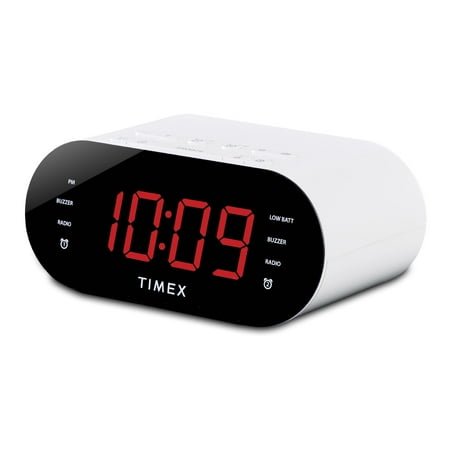 Timex Alarm Clock for Bedroom with FM Radio and 10 Station Presets, Clock Radio with USB - White (T232W)