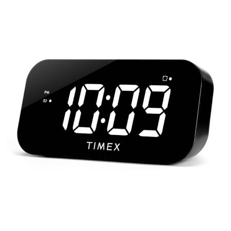 Timex Alarm Clock with Large Display and 5W USB Charging Port, Digital Alarm Clock for Bedroom Includes 100-240V Universal Power Adapter (T1120B - Black)