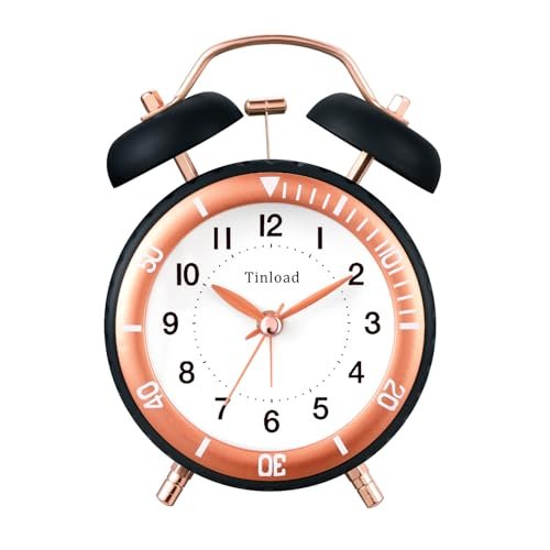 Tinload Loud Alarm Clock for Heavy Sleepers, Retro Analog Alarm Clock Silent Non-Ticking with Manual Light, Small Battery Operated Desk Clock for Bedrooms (Black)