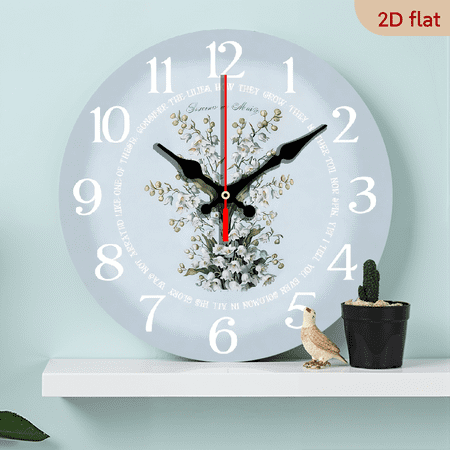 Tllo0ord 2D Flat 1pc 10Inch Wooden White Flowers Wall Clock Ultra Quiet Quartz Mechanism Hand Beautiful Crisp Lasting Color