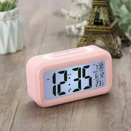 TOPRenddon Digital Alarm Clock, LCD Display with Temperature Larger Lound Light Control Portable Snooze Calendar Brightness with Battery Powered Alarm Clocks Bedside for Everyone