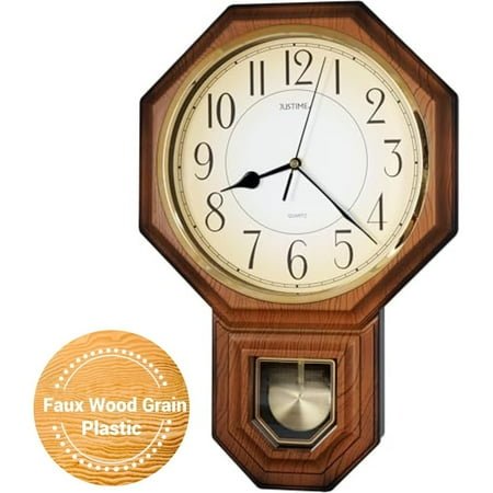 Traditional Schoolhouse Gradient Arabic Regulator Wall Clock, Wall Clocks with Pendulum & Westminster Chime Hourly, Schoolhouse Wall Decor Battery Operated (Light Wood Grain)