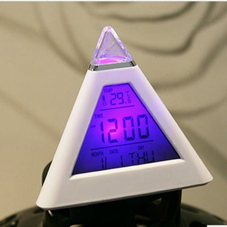 Triangle LED Color Changing Alarm Clock - Stress Relief Toy, Easy Set, Battery Operated - Bedroom/Office Timekeeping