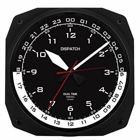 Trintec 12 & 24 Hour Square Military Time Swl Zulu Time 24hr Wall Clock Black Dial with White Moon DSP-10