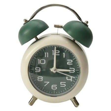 Twin Bell Vintage Metal Alarm Clock with Night Light for Dormitory Home Office Green