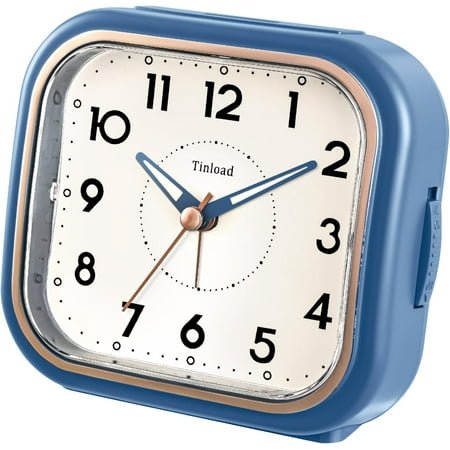 UGUCYUI-4.5 Vintage Retro Analog Alarm Clock, Super Silent Non Ticking Clock with Manual Light, Snooze, Battery Operated, Simply Design, for Living Room, Bedroom, Bedside, Desk(Blue)