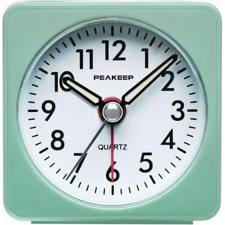 Ultra Small, Battery Travel Alarm Clock with Snooze and Light, Silent with No Ticking Analog Quartz (Aquamarine)