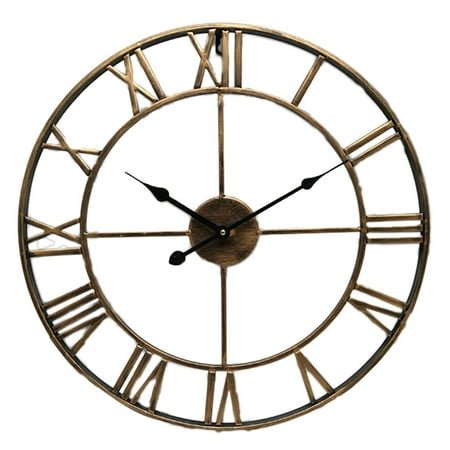 unbranded Vintage Metal Clock European Hollowed-out Roman Numeral Silent Clock Handmade 3D Large Round Decorative Clock for Living Room Bedroom Kitchen(Antique Brass 40cm)