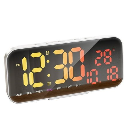 Upgrade! 23 RGB Color Changing Digital LED Alarm Clock Mirror Snooze Table Clock Wall USB Clock Watch With Temperature Date Week