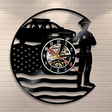 USA Policeman Wall Clock Police Station Wall Decor Vinyl Record Wall Clock USA Cop Retro Wall Art Police Officer Retirement Gift