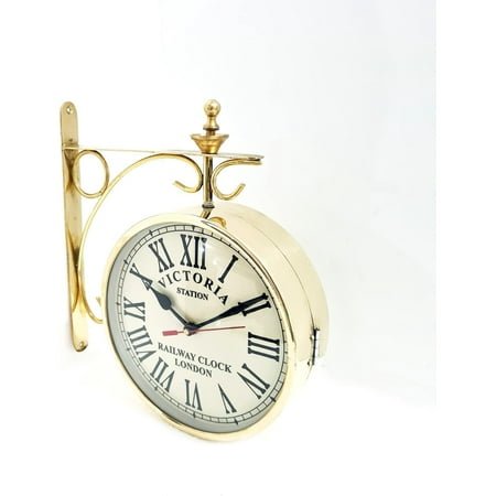 Victoria Station Double Sided Railway Shiny Brass Clock Functional Clock Home Decor