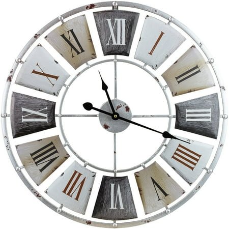 Vintage Sorbus Wall Clock: Roman Numerals, Rustic Farmhouse Decor, 24” Round
