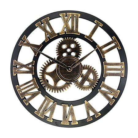 Vintage Steampunk Wall Clock Industrial Gear Decor Roman Numerals Antique Rust-Proof Metal Finish 12-Inch Battery-Powered Wall Clock (Battery Not Included)