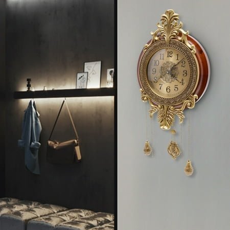Vintage Wall Clock Battery Quartz Operated Silent Clock with Swinging Pendulum