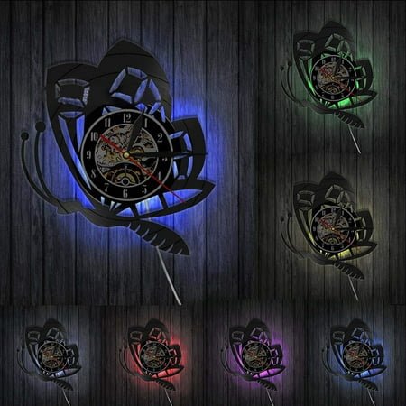 Vinyl Record Wall Clock Butterfly Shape Retro Nostalgic Wall Clock B