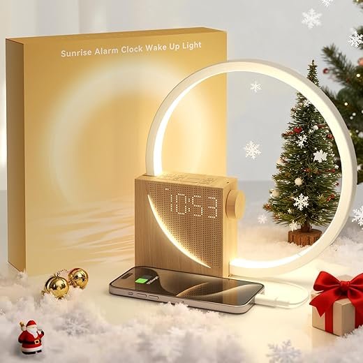 Vivilumens Sunrise Alarm Clock Sound Machine Nightlight, Gradual Wake Up Light, Digital Dimmable Clock, 10 White Noise Sleep Sounds, Snooze, Dual Clocks for Heavy Sleeper Adult, Decor Gifts for Women