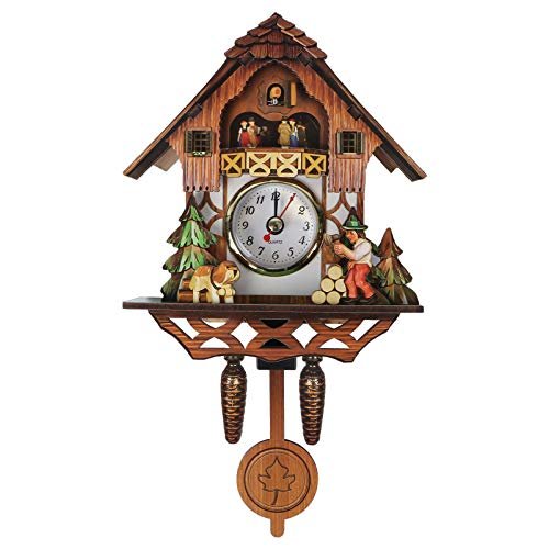 Vosarea Wooden Wall Clock,Small Clock Decor,Cuckoo Shaped Clock Antique Pendulum for Home Kids Room Bedroom Decor