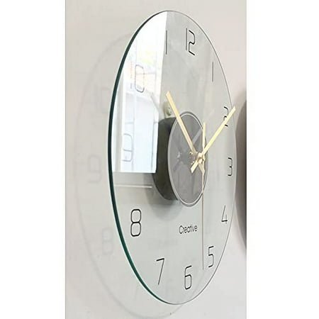 Wall Clock 12 Inch Clear Glass Wall Clocks Non-Ticking Battery Operated Ultra-Quiet Movement Quartz for Office Classroom School Home Living Room Bedroom Kitchen
