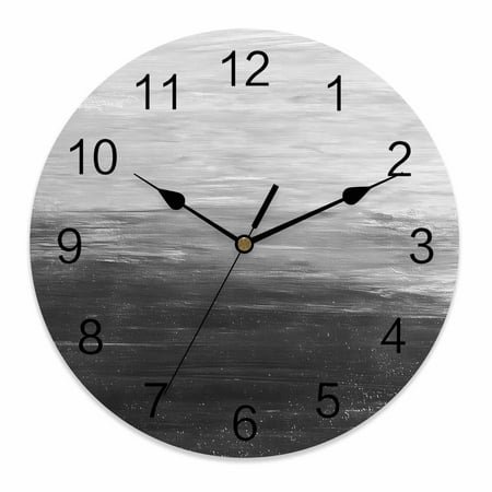 Wall Clock 14 Inch Black and White Brush Stroke Textured Round Silent Decorative Wall Clocks Battery Operated for Living Room Bedroom Kitchen Classroom Decor, Abstract Modern,Large