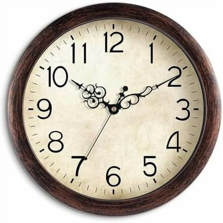 Wall Clock 14 Inch Vintage Wall Clocks Battery Operated Quartz Silent Non-Ticking Large Retro Rustic Style Decorative for Living Room, Home Office, Bedroom, Dining Room (Bronze)