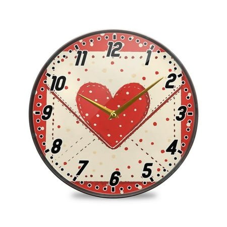Wall Clock Battery Operated Non-Ticking Silent for Living Room Bedroom Kitchen Office Decor Valentines Day Love Letter 9.5