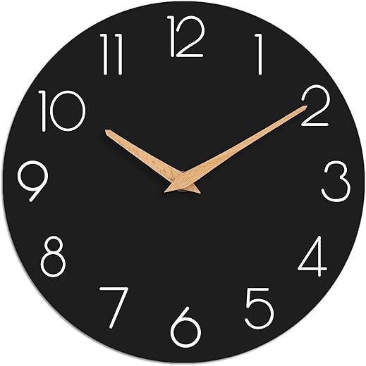 Wall Clock, Black Silent Non-Ticking, Decorative Battery Operated Wall Clocks for Bedroom, Kitchen, Home, Office, School, Hotel (8 Inch)