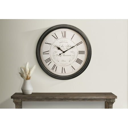 Wall Clock Clocks, 30 Round, Large Oversized, Wall Clock, Brown, Transitional,Alarm Clock