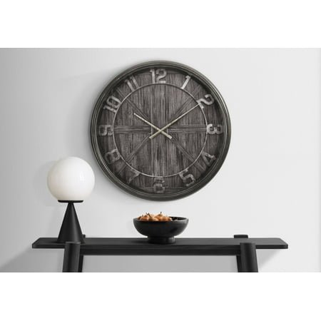 Wall Clock Clocks, 30 Round, Large Oversized, Wall Clock, Brown, Transitional,Alarm Clock
