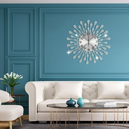 Wall Clock Crystal Decorative Wall Clock for Living Room Decor, 22Inch Silent Battery Operated Big Wall Clocks Modern Home Wall Art