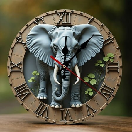 Wall Clock Decorative - Vintage Elephant Print 2D Vintage Wall Clocks Battery Operated Silent Non-Ticking for Bedroom, Living Room, Kitchen, Office, Classroom, 10 Inch