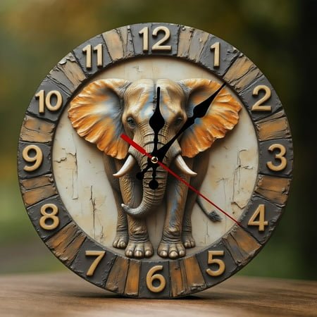 Wall Clock Decorative - Vintage Majestic Elephant Print 2D Vintage Wall Clocks Battery Operated Silent Non-Ticking for Bedroom, Living Room, Kitchen, Office, Classroom, 10 Inch
