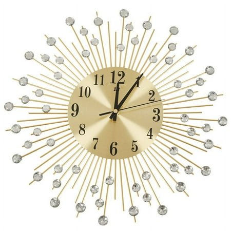 Wall Clock Diamonds Decorative Round Clock Metal (Gold)
