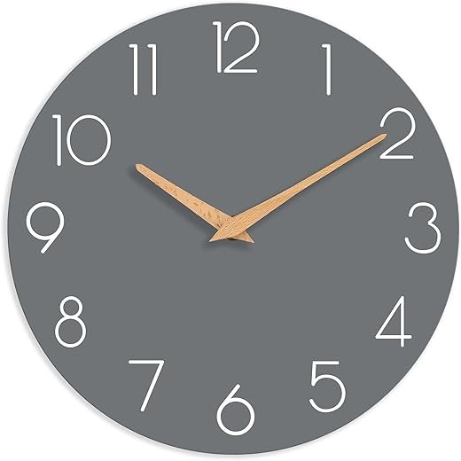 Wall Clock, Gray Silent Non-Ticking, Decorative Battery Operated Wall Clocks for Bedroom, Kitchen, Home, Office, School, Hotel (8 Inch)