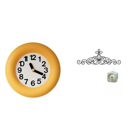 Wall Clock Hanging Decoration Metal Scroll Art Silent Modern Wooden Design for Living Room Study Office Patio