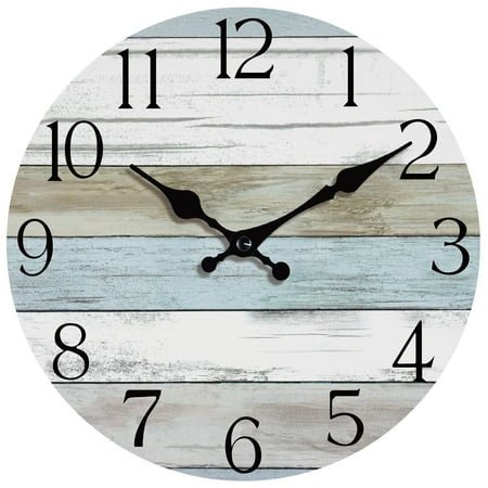 Wall Clock, Rustic Wall Clocks Battery Operated Silent Non Ticking, Country Round Wooden Clocks Farmhous Wall Decorative for Kitchen, Bathroom, Living Room (Gray 8 Inch)