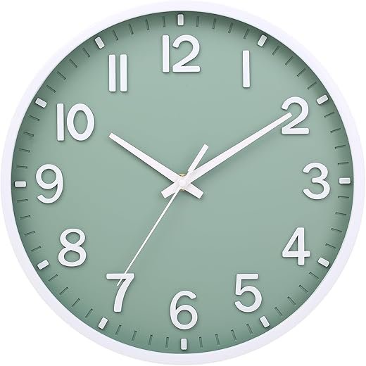Wall Clocks Battery Operated 8 inch Modern Wall Clock,Silent Non Ticking Wall Clock for Living Room Bedroom Kitchen Office Classroom Decor (Green White)