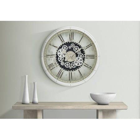 Wall Clocks Clocks, 30 Round, Gear Mechanism, Large Oversized, Wall Clock, White, Transitional,Table Clocks