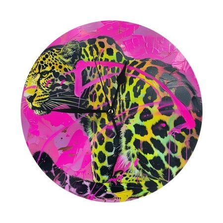 Wall Clocks neon pink leopard (3) Decorative for Living Room Kitchen Home Bedroom